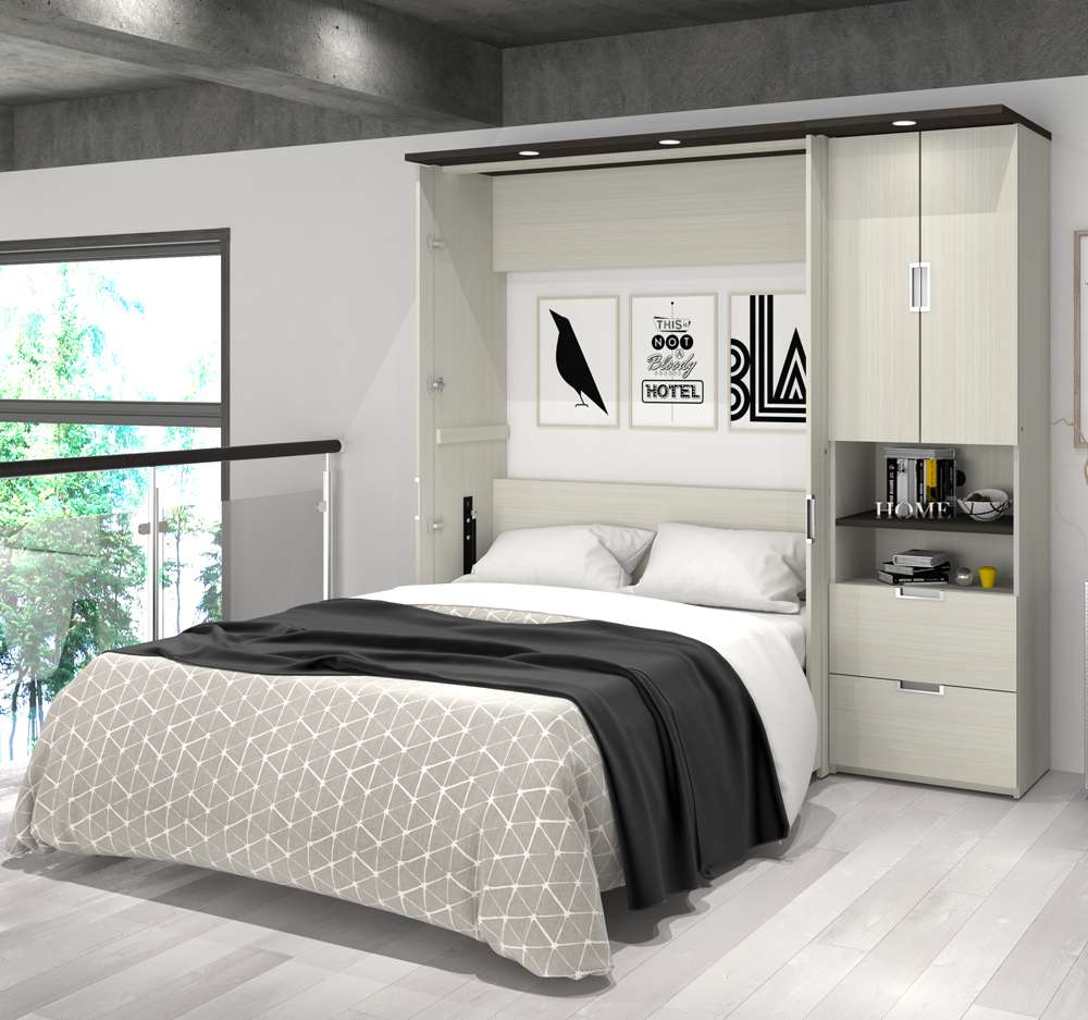 Bestar - Lumina Full Murphy Bed with Desk and Storage Cabinet (83W) in White Chocolate - 85890-31 veiw 2