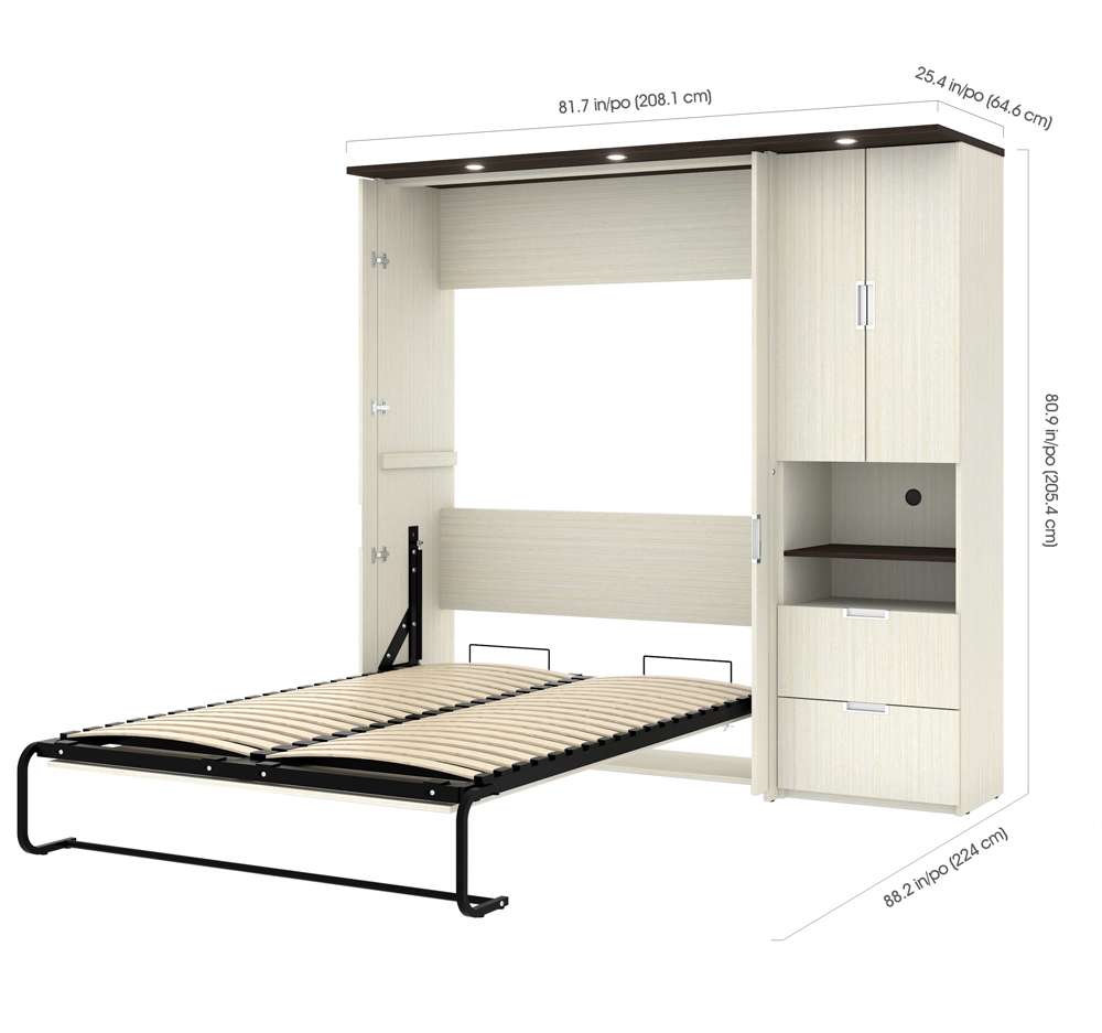Bestar - Lumina Full Murphy Bed with Desk and Storage Cabinet (83W) in White Chocolate - 85890-31 veiw 4