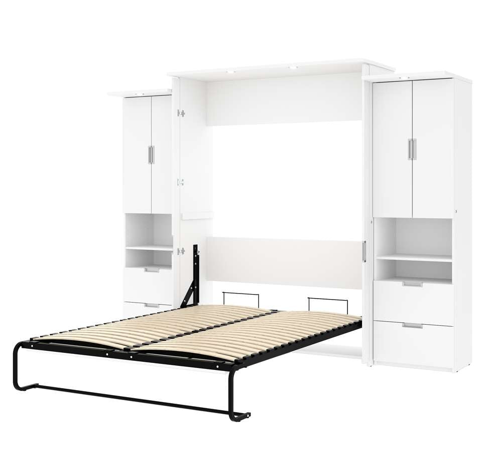 Bestar - Lumina Queen Murphy Bed and 2 Storage Cabinets (113W) in White - 85889-17 veiw 2