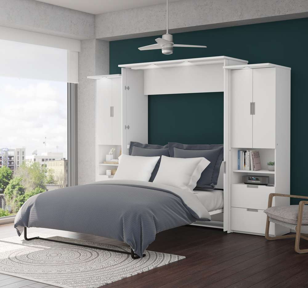 Bestar - Lumina Queen Murphy Bed and 2 Storage Cabinets (113W) in White - 85889-17 veiw 4