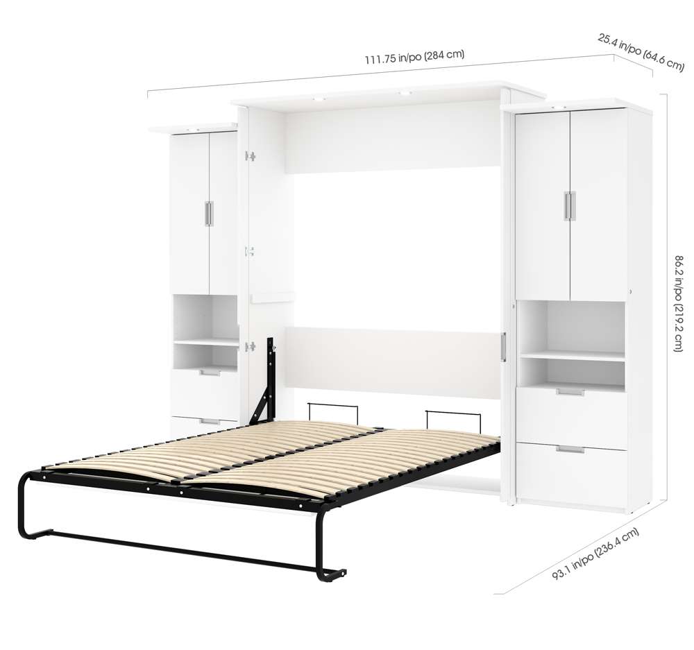 Bestar - Lumina Queen Murphy Bed and 2 Storage Cabinets (113W) in White - 85889-17 veiw 5