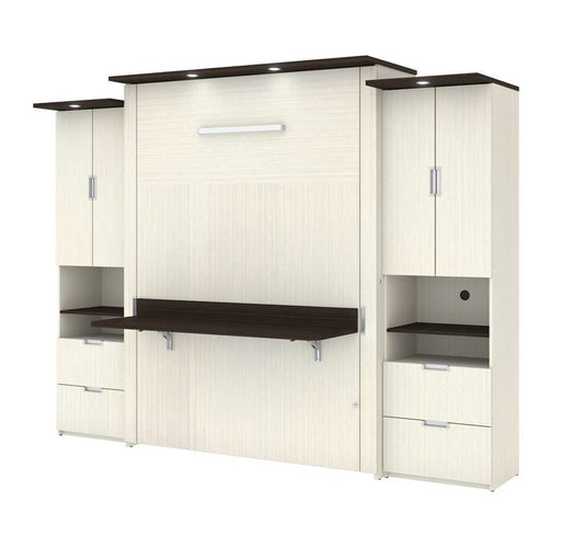 Bestar - Lumina Queen Murphy Bed with Desk and 2 Storage Cabinets (113W) in White Chocolate - 85883-31 veiw 1
