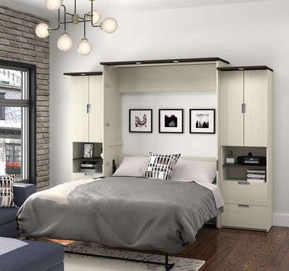 Bestar - Lumina Queen Murphy Bed with Desk and 2 Storage Cabinets (113W) in White Chocolate - 85883-31 veiw 3