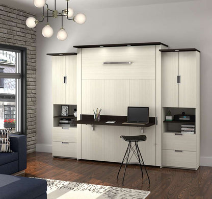 Bestar - Lumina Queen Murphy Bed with Desk and 2 Storage Cabinets (113W) in White Chocolate - 85883-31 veiw 4