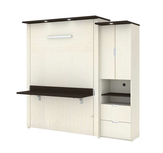 Bestar - Lumina Queen Murphy Bed with Desk and Storage Cabinet (89W) in White Chocolate - 85880-31 veiw 1