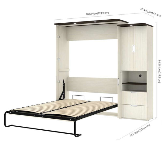 Bestar - Lumina Queen Murphy Bed with Desk and Storage Cabinet (89W) in White Chocolate - 85880-31 veiw 2