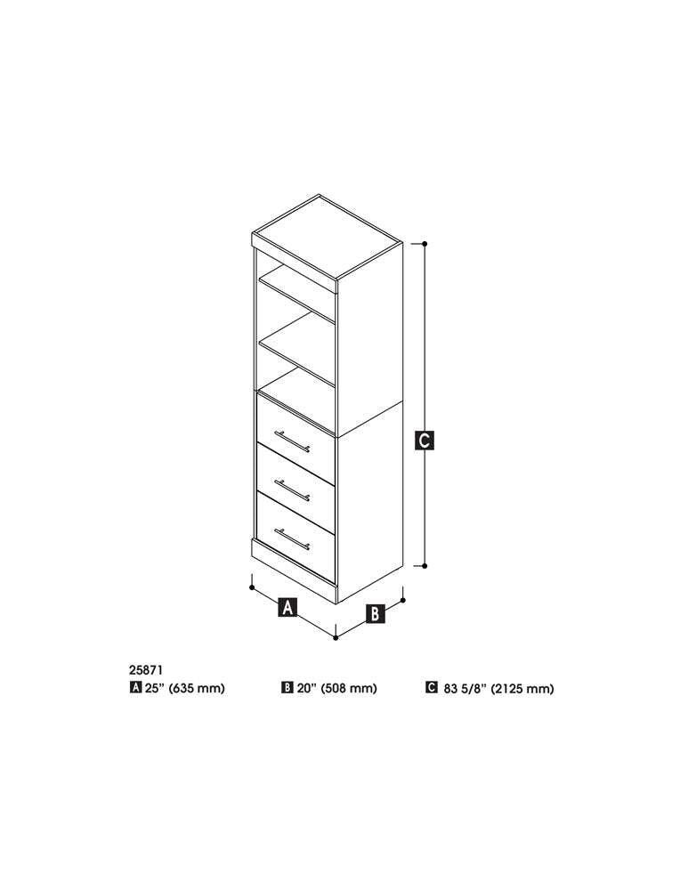 Bestar - Nebula 25W Wardrobe with 3 Drawers in Bark Grey & White - 25871-4717 veiw 3