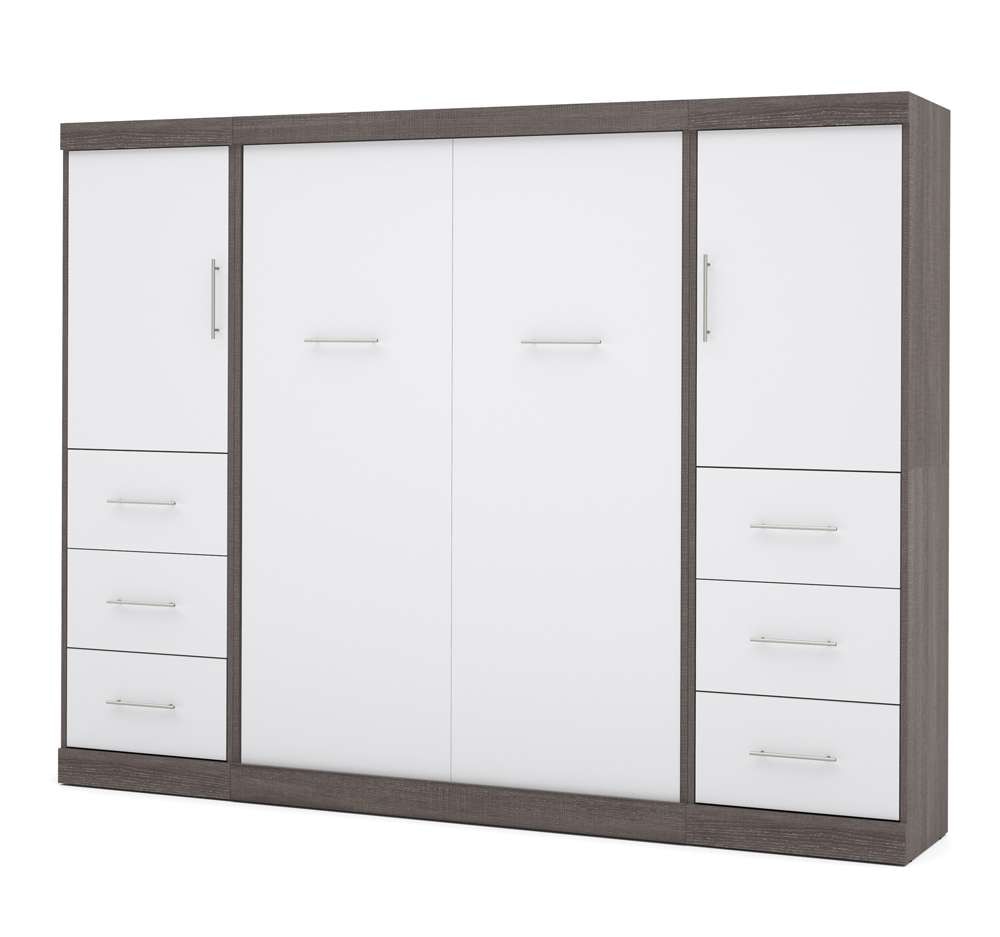 Bestar - Nebula Full Murphy Bed and 2 Storage Units with Drawers (109W) in Bark Grey & White - 25894-4717 veiw 1