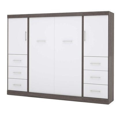 Bestar - Nebula Full Murphy Bed and 2 Storage Units with Drawers (109W) in Bark Grey & White - 25894-4717 veiw 1