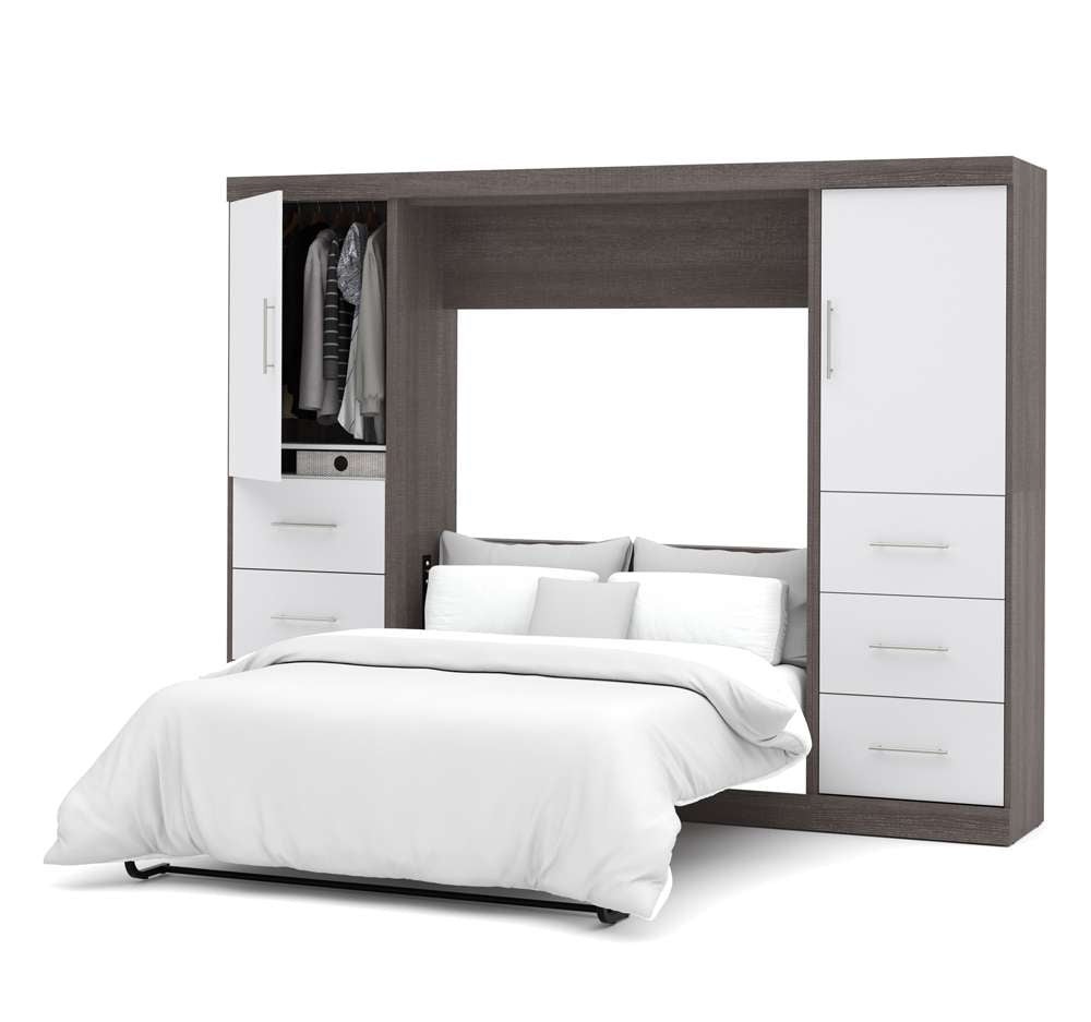 Bestar - Nebula Full Murphy Bed and 2 Storage Units with Drawers (109W) in Bark Grey & White - 25894-4717 veiw 2