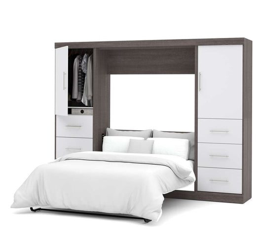 Bestar - Nebula Full Murphy Bed and 2 Storage Units with Drawers (109W) in Bark Grey & White - 25894-4717 veiw 2