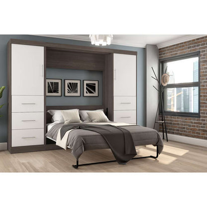Bestar - Nebula Full Murphy Bed and 2 Storage Units with Drawers (109W) in Bark Grey & White - 25894-4717 veiw 3