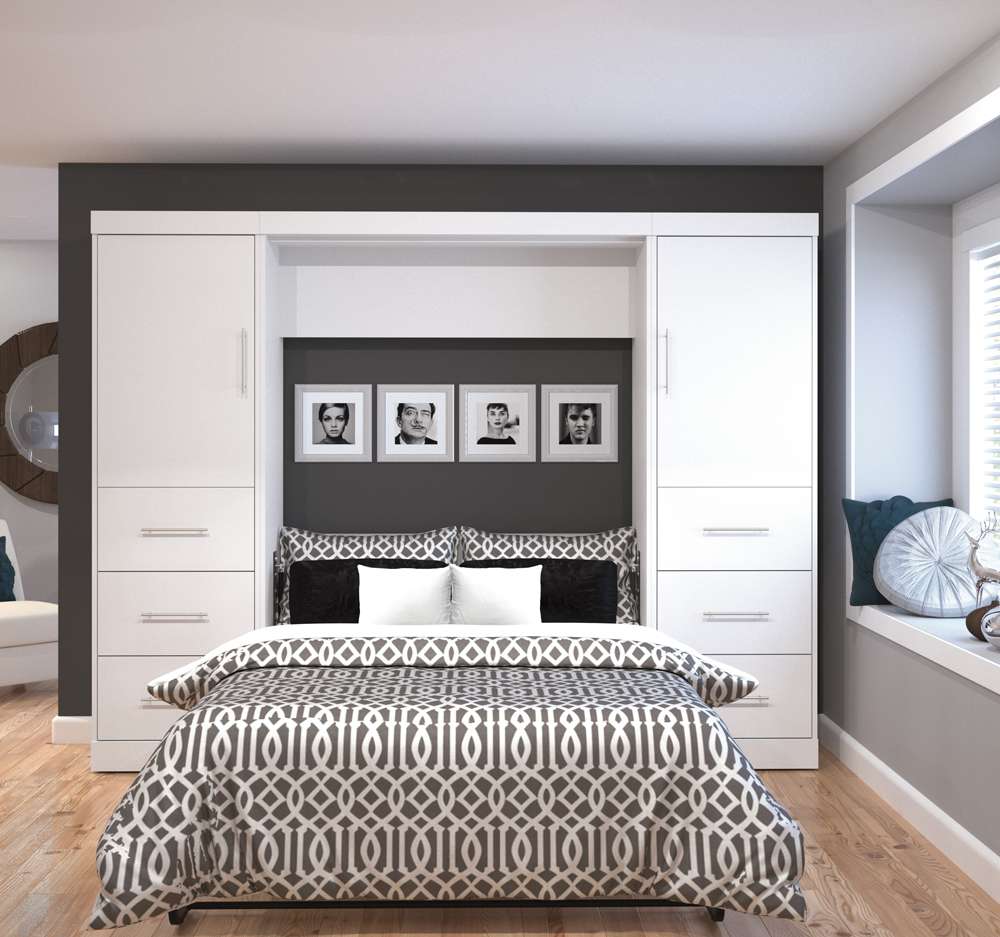 Bestar - Nebula Full Murphy Bed and 2 Storage Units with Drawers (109W) in White - 25894-17 veiw 3