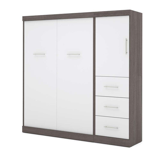 Bestar - Nebula Full Murphy Bed and Storage Unit with Drawers (84W) in Bark Grey & White - 25892-4717 veiw 1