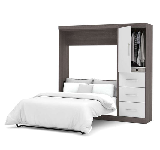 Bestar - Nebula Full Murphy Bed and Storage Unit with Drawers (84W) in Bark Grey & White - 25892-4717 veiw 2