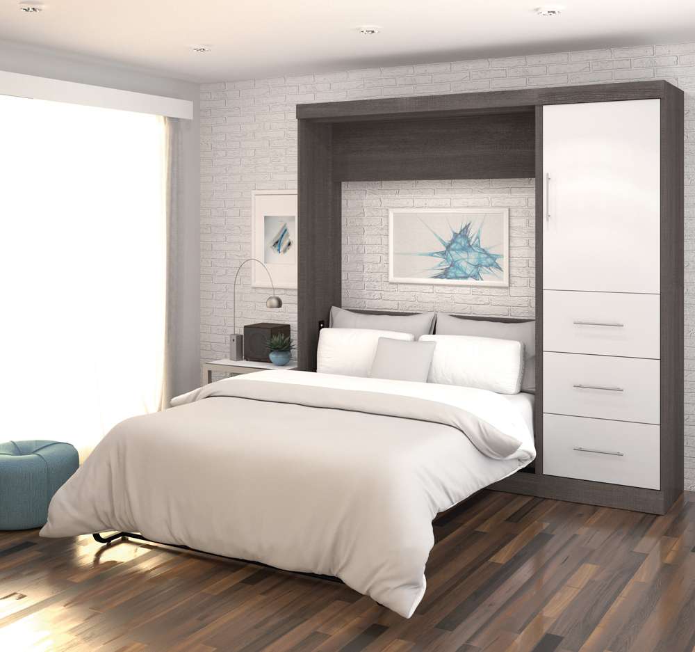 Bestar - Nebula Full Murphy Bed and Storage Unit with Drawers (84W) in Bark Grey & White - 25892-4717 veiw 3