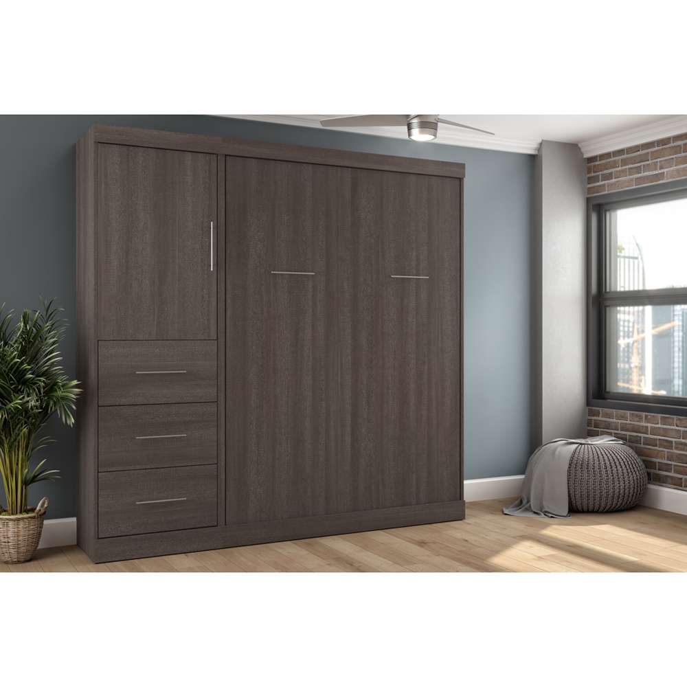 Bestar - Nebula Full Murphy Bed and Storage Unit with Drawers (84W) in Bark Grey - 25892-47 veiw 4