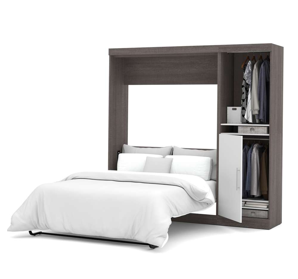 Bestar - Nebula Full Murphy Bed with Storage Unit (84W) in Bark Grey & White - 25890-4717 veiw 2