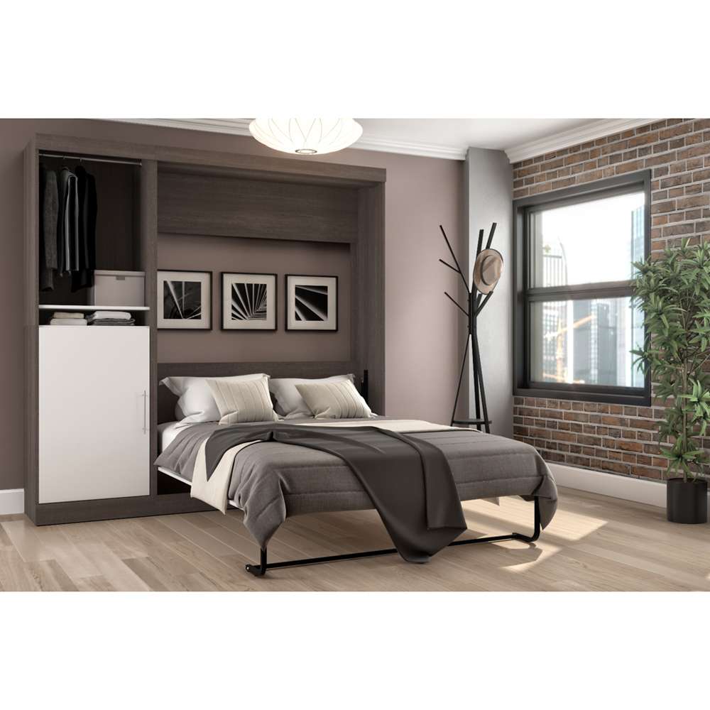 Bestar - Nebula Full Murphy Bed with Storage Unit (84W) in Bark Grey & White - 25890-4717 veiw 3