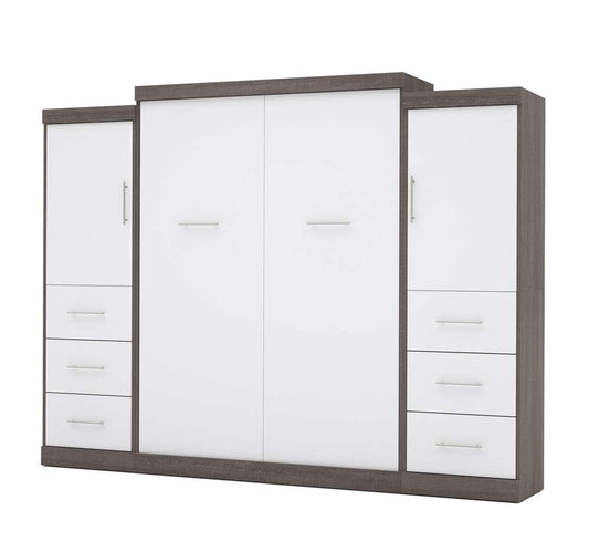 Bestar - Nebula Queen Murphy Bed and 2 Storage Units with Drawers (115W) in Bark Grey & White - 25884-4717 veiw 1