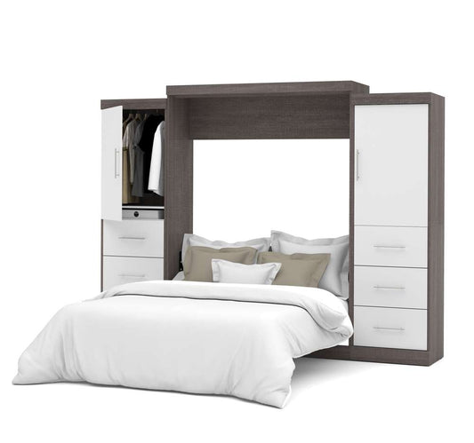 Bestar - Nebula Queen Murphy Bed and 2 Storage Units with Drawers (115W) in Bark Grey & White - 25884-4717 veiw 2
