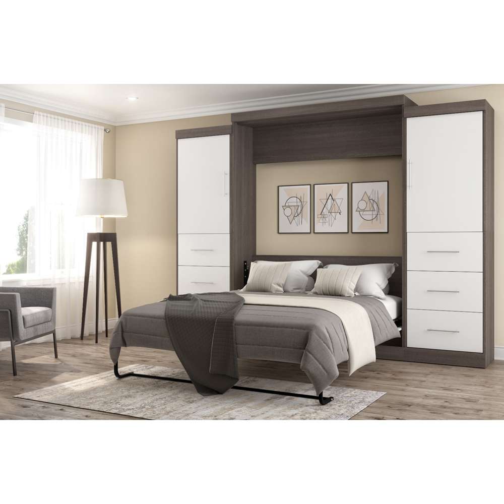 Bestar - Nebula Queen Murphy Bed and 2 Storage Units with Drawers (115W) in Bark Grey & White - 25884-4717 veiw 3