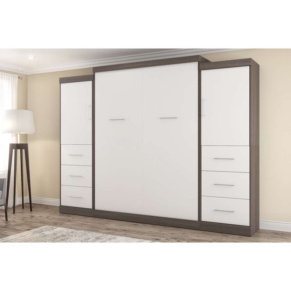 Bestar - Nebula Queen Murphy Bed and 2 Storage Units with Drawers (115W) in Bark Grey & White - 25884-4717 veiw 4