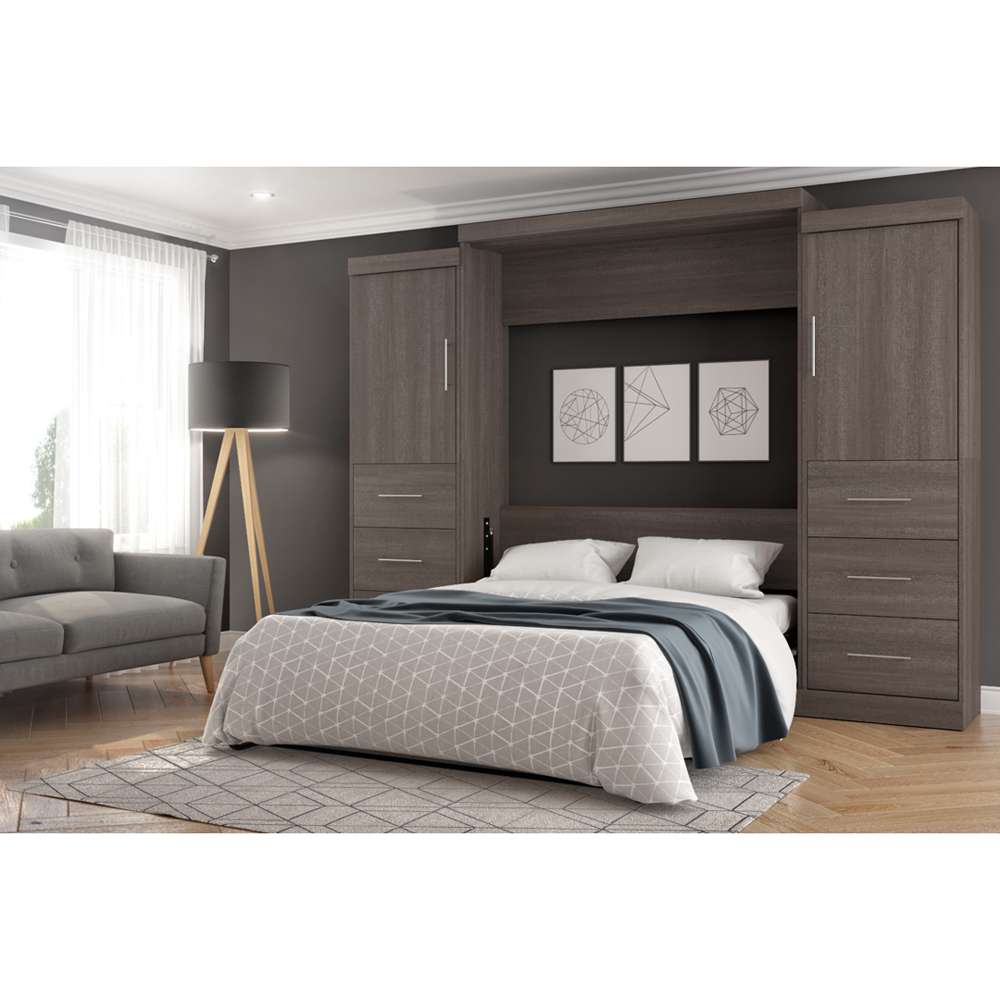 Bestar - Nebula Queen Murphy Bed and 2 Storage Units with Drawers (115W) in Bark Grey - 25884-47 veiw 3