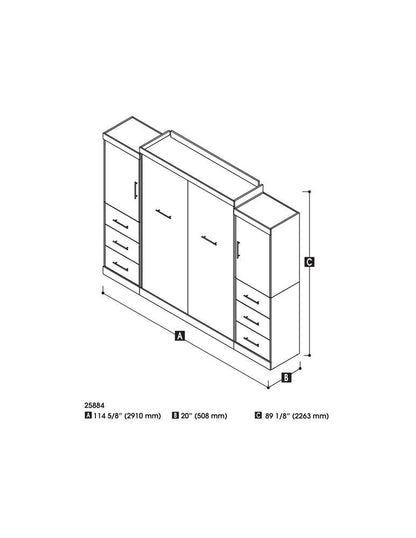 Bestar - Nebula Queen Murphy Bed and 2 Storage Units with Drawers (115W) in White - 25884-17 veiw 5