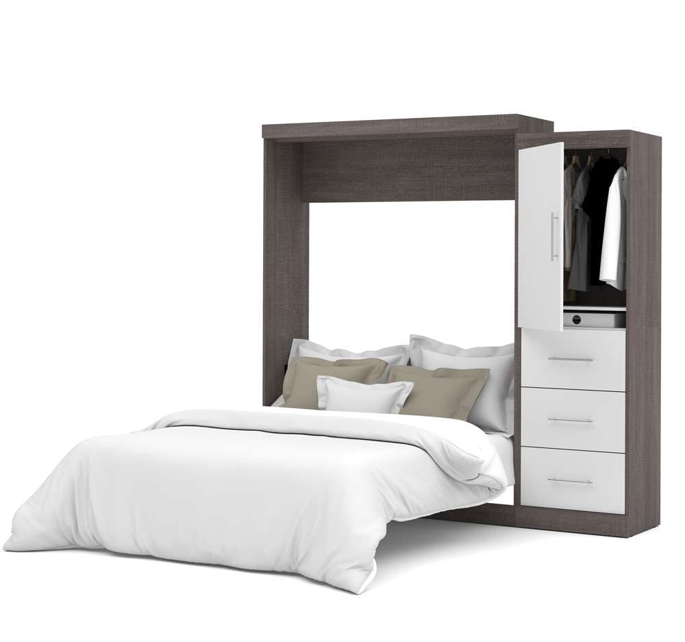 Bestar - Nebula Queen Murphy Bed and Storage Unit with Drawers (90W) in Bark Grey & White - 25882-4717 veiw 1