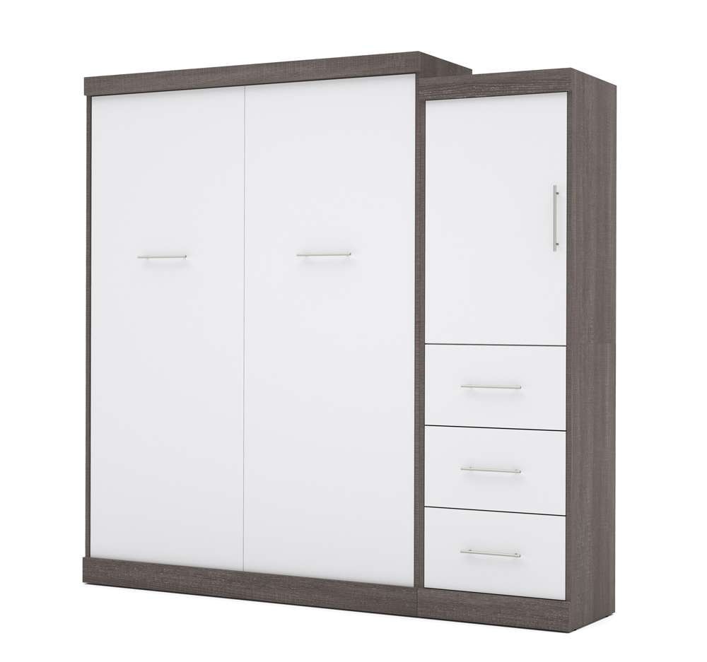 Bestar - Nebula Queen Murphy Bed and Storage Unit with Drawers (90W) in Bark Grey & White - 25882-4717 veiw 2