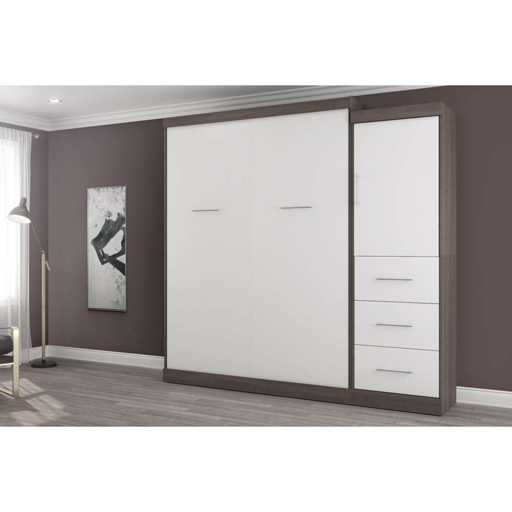 Bestar - Nebula Queen Murphy Bed and Storage Unit with Drawers (90W) in Bark Grey & White - 25882-4717 veiw 4