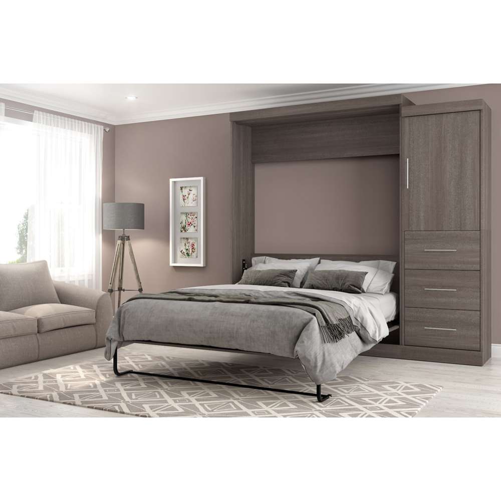 Bestar - Nebula Queen Murphy Bed and Storage Unit with Drawers (90W) in Bark Grey - 25882-47 veiw 5