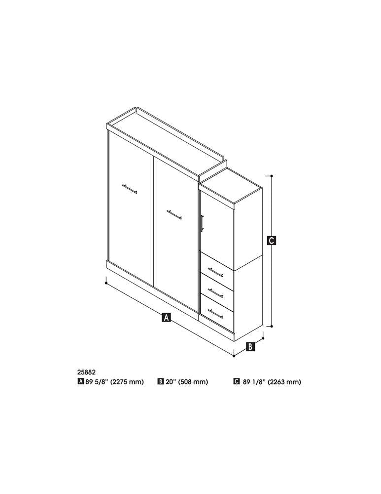 Bestar - Nebula Queen Murphy Bed and Storage Unit with Drawers (90W) in White - 25882-17 veiw 3