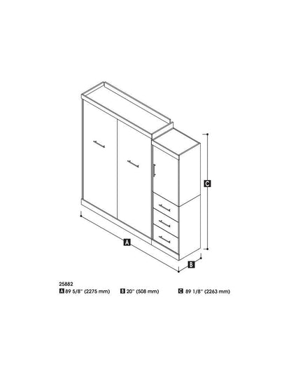 Bestar - Nebula Queen Murphy Bed and Storage Unit with Drawers (90W) in White - 25882-17 veiw 3