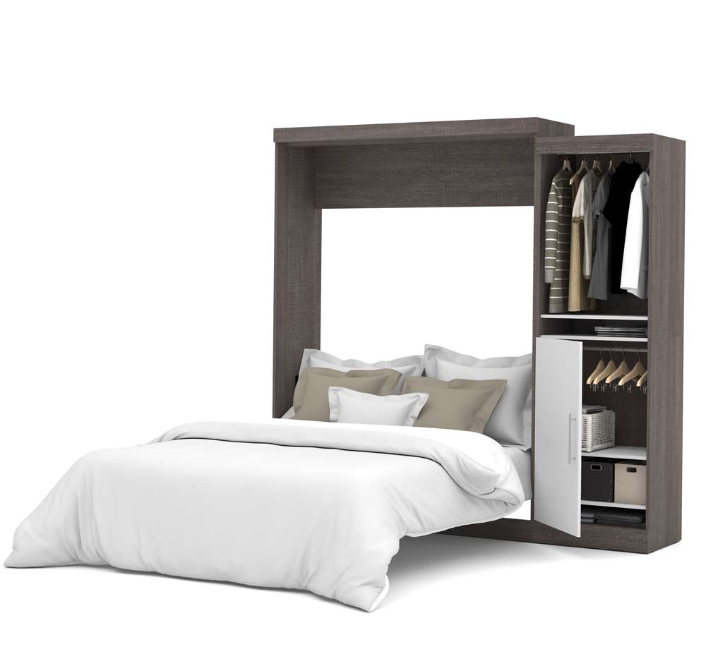 Bestar - Nebula Queen Murphy Bed with Storage Unit (90W) in Bark Grey & White - 25880-4717 veiw 2