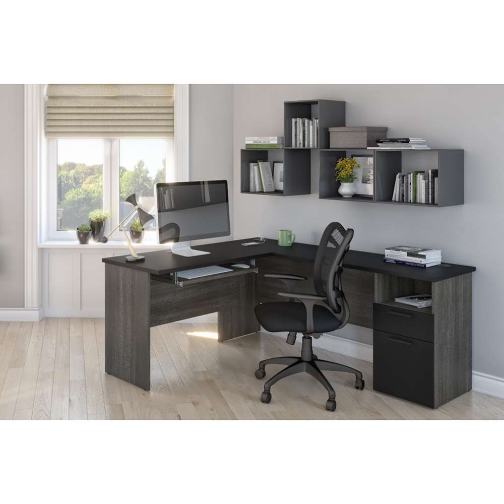 Bestar - Norma 71W L-Shaped Desk in Black & Bark Gray - 181420-000018 veiw 4