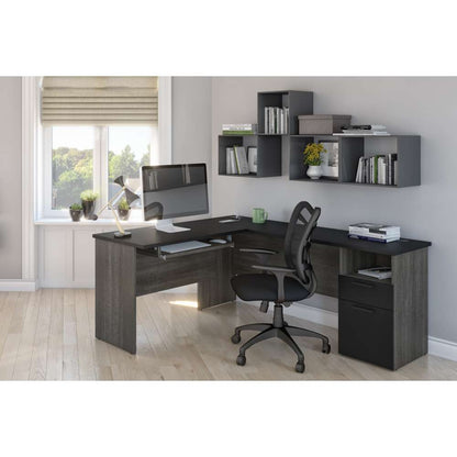 Bestar - Norma 71W L-Shaped Desk in Black & Bark Gray - 181420-000018 veiw 4