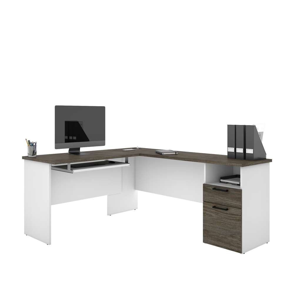 Bestar - Norma 71W L-Shaped Desk in Walnut Grey & White - 181420-000035 veiw 1