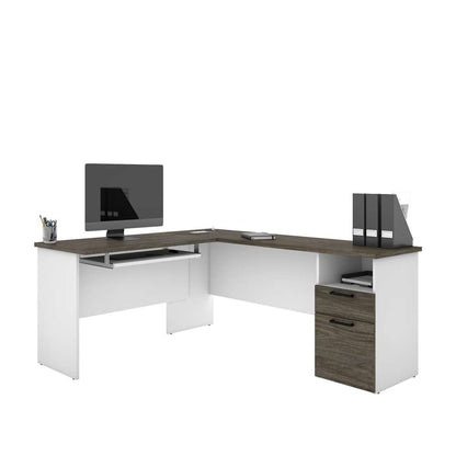 Bestar - Norma 71W L-Shaped Desk in Walnut Grey & White - 181420-000035 veiw 1