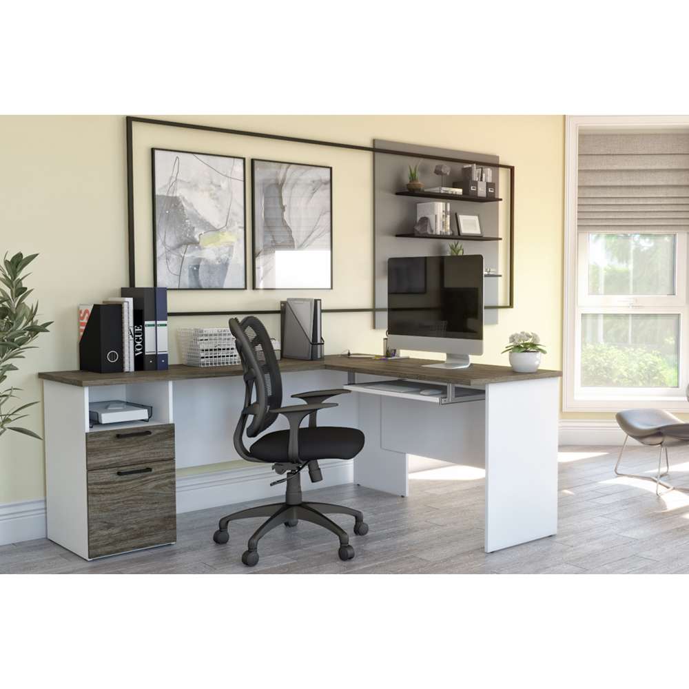 Bestar - Norma 71W L-Shaped Desk in Walnut Grey & White - 181420-000035 veiw 4