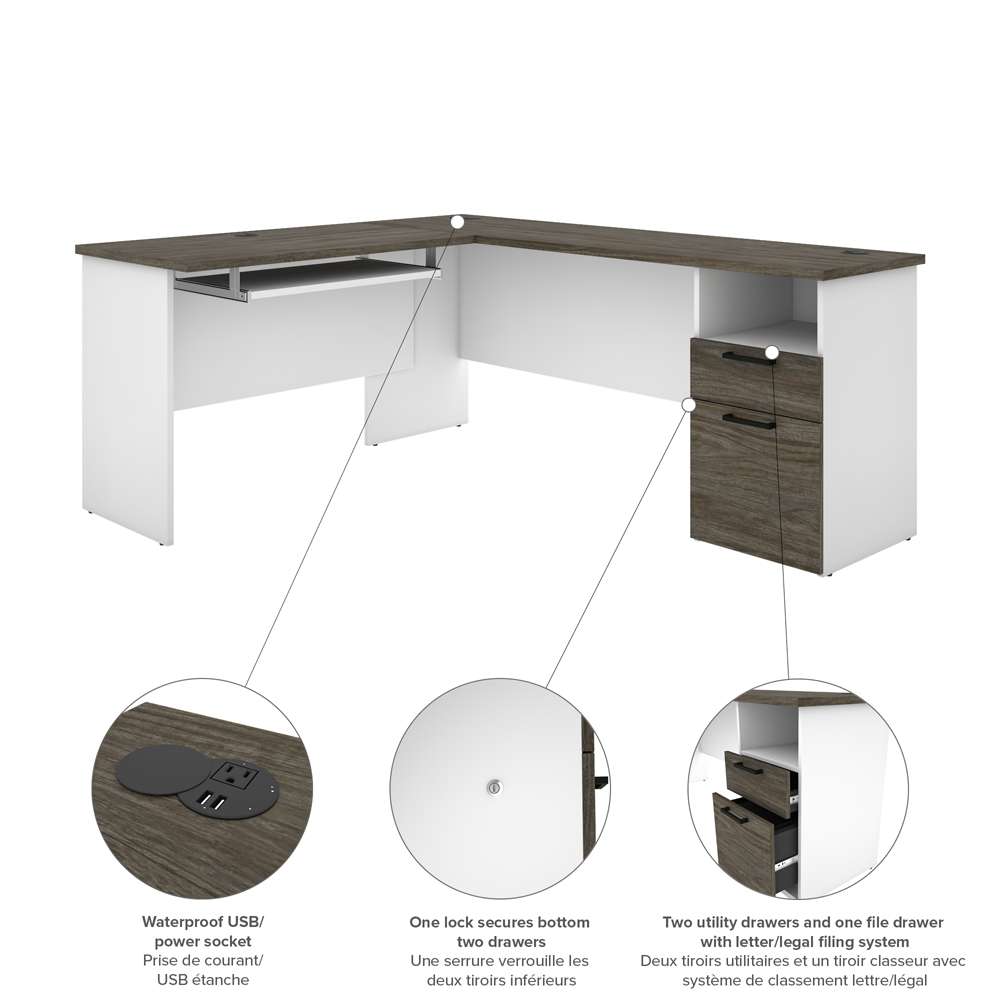 Bestar - Norma 71W L-Shaped Desk in Walnut Grey & White - 181420-000035 veiw 5