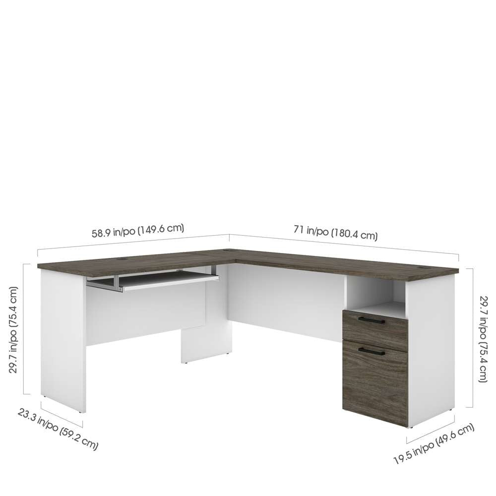 Bestar - Norma 71W L-Shaped Desk in Walnut Grey & White - 181420-000035 veiw 6