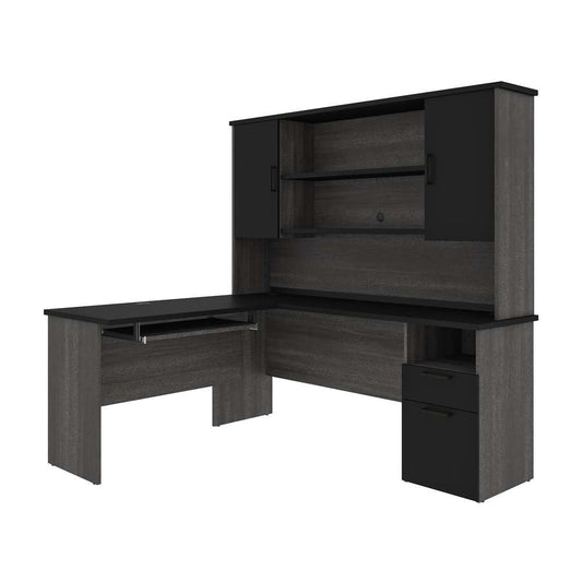 Bestar - Norma 71W L-Shaped Desk with Hutch in Black & Bark Gray - 181850-000018 veiw 1