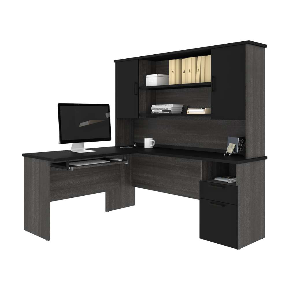 Bestar - Norma 71W L-Shaped Desk with Hutch in Black & Bark Gray - 181850-000018 veiw 3