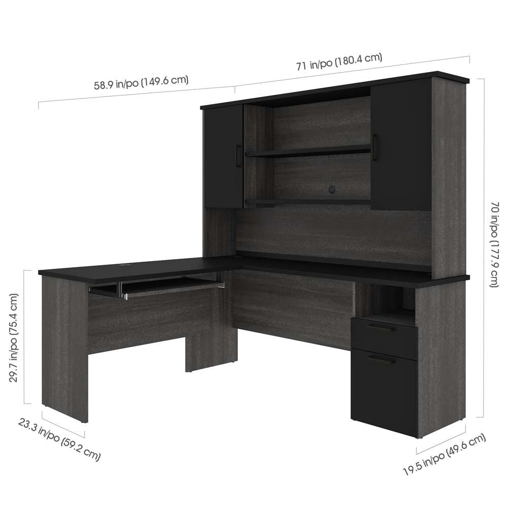 Bestar - Norma 71W L-Shaped Desk with Hutch in Black & Bark Gray - 181850-000018 veiw 5