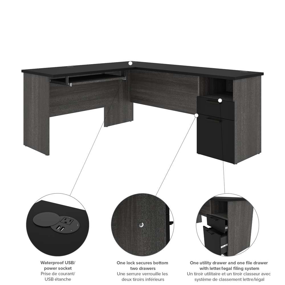 Bestar - Norma 71W L-Shaped Desk with Hutch in Black & Bark Gray - 181850-000018 veiw 6