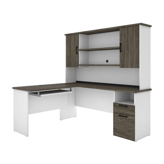 Bestar - Norma 71W L-Shaped Desk with Hutch in Walnut Grey & White - 181850-000035 veiw 1