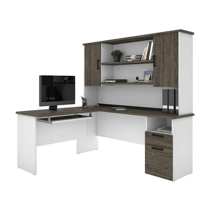 Bestar - Norma 71W L-Shaped Desk with Hutch in Walnut Grey & White - 181850-000035 veiw 3