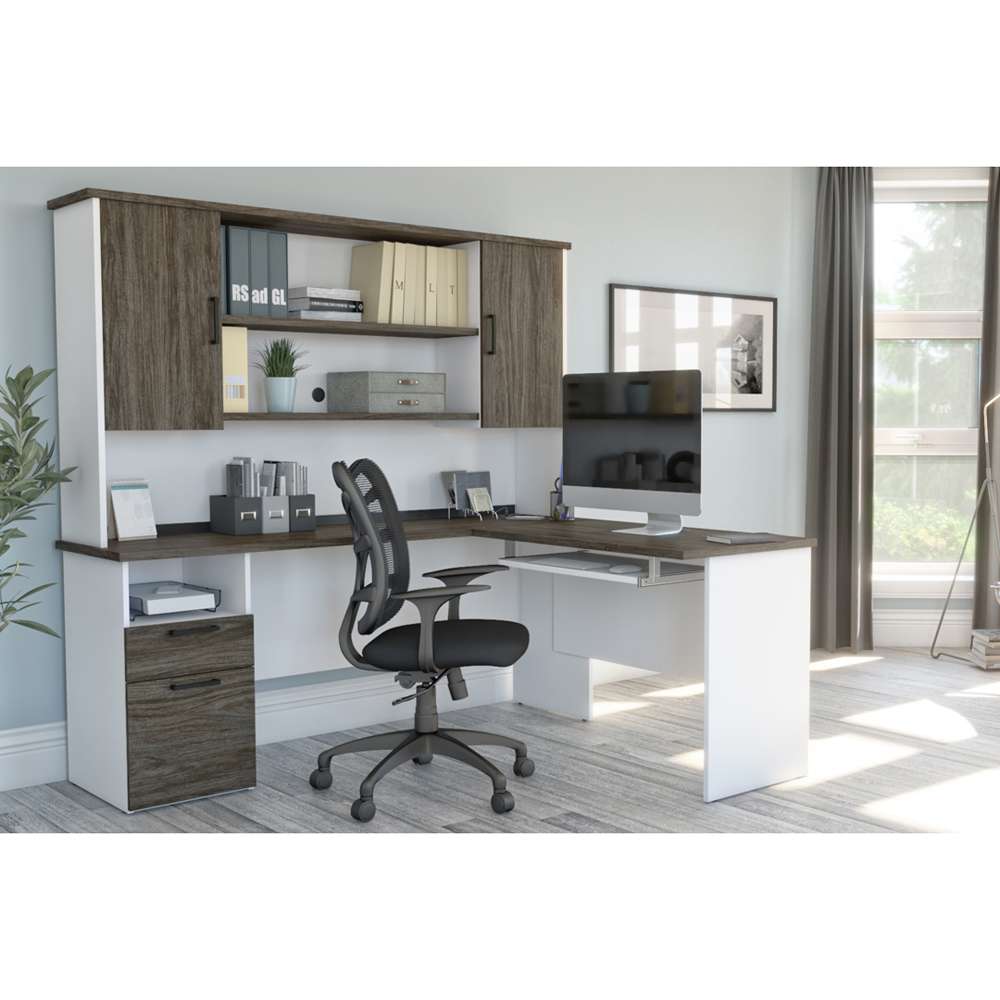 Bestar - Norma 71W L-Shaped Desk with Hutch in Walnut Grey & White - 181850-000035 veiw 4